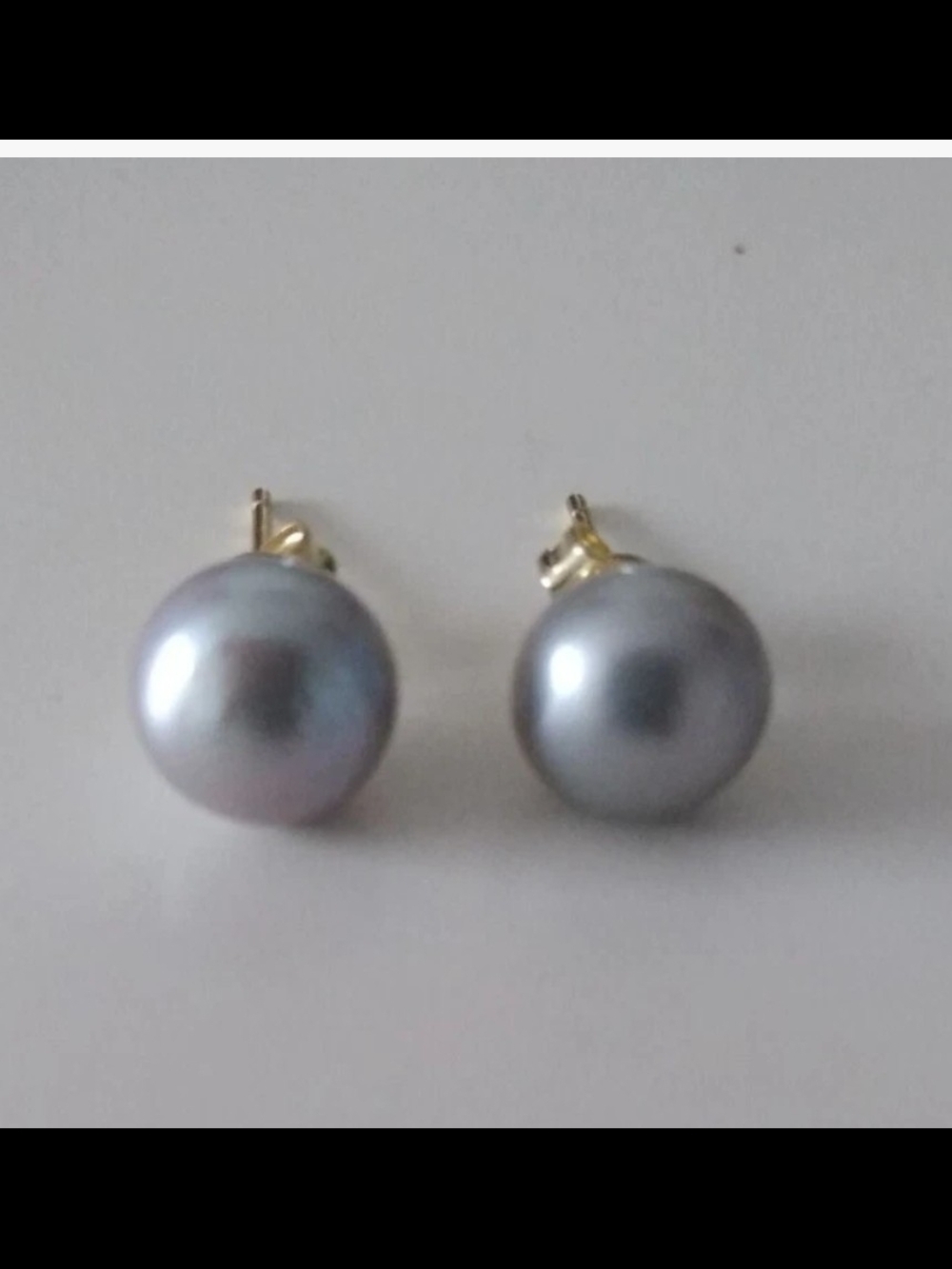 Estate 14k Solid Gold 8mm Iridescent Gray Akoya Pearl Stud Earrings+ Gift Box